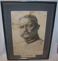 WWI CHARCOAL DRAWING GERMAN MILITARY GENERAL PAUL von HINDENBURG PORTRAIT - $222.74
