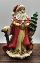 Vintage Porcelain Santa Clause Figurine Christmas 5 inch Tree and Staff - £7.53 GBP