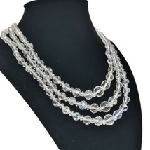 Vtg Faceted AB Clear Sparkle Crystal Rhinestones 3 Strand Choker Necklace READ** - £18.32 GBP