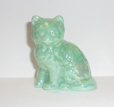 Mosser Glass Jadeite Green Carnival Iridized Persian Cat Kitten Figurine - £16.68 GBP