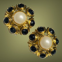 vintage clip on faux pearl onyx statement earrings - £31.97 GBP