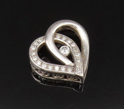 925 Silver - Vintage Dainty Genuine Diamonds Love Heart Charm Pendant - PT21378 - £57.17 GBP