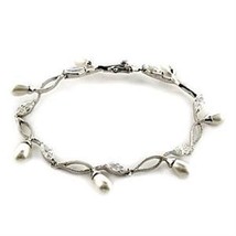 LOA542 - Rhodium 925 Sterling Silver Bracelet with Synthetic Pearl in White - $1,341.89 MXN