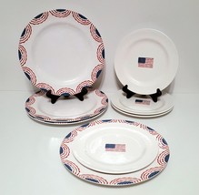 NEW Pottery Barn Set of 8 Cabana Flag Melamine Plates 4 Dinner Plates an... - $149.00