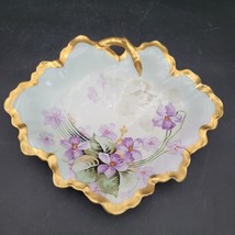 Antique c.1910&#39;s Bawo Dotter Elite Limoges Purple Pansy Flower Leaf Dish... - $49.49