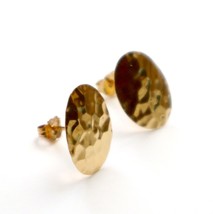 Hammered Metal 14k Gold Earrings Vintage Thin Dainty Modernist Style Pierced Ear - £74.90 GBP