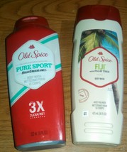 2 Old Spice Body Wash- Fiji With Palm Tree 16oz &amp; Pure Sport High Endurance 18oz - £5.86 GBP