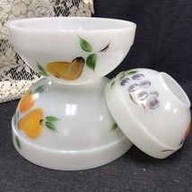 Fire King 3 Piece Nesting Bowl Set Hand Painted Gay Fad Fruit Design - £23.30 GBP
