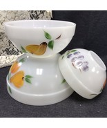 Fire King 3 Piece Nesting Bowl Set Hand Painted Gay Fad Fruit Design - £23.67 GBP