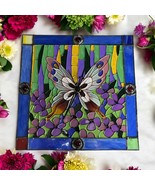 Stained Glass Wall Clock Butterfly Floral Color Block Purple Pink Blue G... - $853.02 MXN