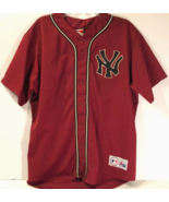 New York Yankees Vintage 90s MLB AL Majestic Burgundy Sewn Logo Jersey XL - £63.21 GBP