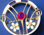 Elegant Vintage Ruby Brooch Solid 10k Gold Guiloche Enamel Deco Geometri... - $470.25