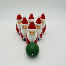 Bowling Pins Ball Santa Claus Wooden Christmas Decor Vintage Hand Painte... - $334.80 MXN