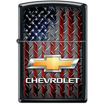 Zippo Lighter - Chevy Bowtie &amp; Flag Black Matte - 856416 - $35.50