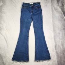 KanCan Jeans Womens Size 5/26 Mid Rise Flare Raw Hem Blue Denim Pants - $40.09
