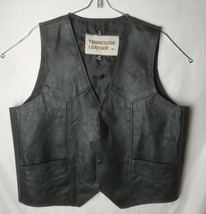 Tennessee Leathers Men 46 Black Snap Button Basic Leather Vest - £34.73 GBP