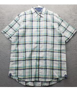 Club Room Button-Down Shirt Mens Large Multi Plaid Linen Short Sleeve Co... - $33.46 CAD