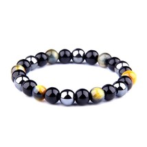 New Natural Obsidian Hematite Tiger Eye Beads Bracelets for Men Magnetic Health  - £12.31 GBP
