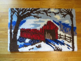 Hand Crafted RED BARN ON A SNOWY DAY LATCH HOOK RUG or WALL HANGING - 40... - $40.66 CAD