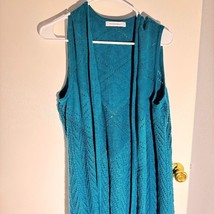 Allison Daley Sleeveless Open-Knit Cardigan Vest – Teal, Size Medium - $19.80