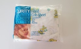 NEW Old Stock Vintage Curity Baby Fitted Crib Sheet Yellow Lion Rabbit Ladybug  - £23.12 GBP