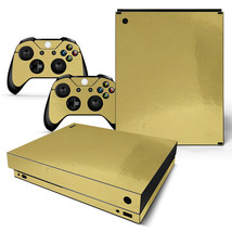 For Xbox One X Skin Console &amp; 2 Controllers Gold Glossy Finish Vinyl Wra... - £11.03 GBP