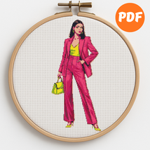 Stylish girl in green shoes - Cross-stitch pattern PDF - Instant download - $5.00