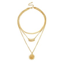 AENMultilayer Necklace for Women Fashion Big Sun Pendant Necklace Retro Sun Whea - £13.23 GBP