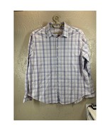 Calvin Klein Mens Blue White Dress Plaid Slim Fit Stretch Shirt Size 18.... - $30.77 CAD