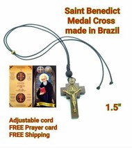St.Saint Benedict Medal Wooden  Crucifix cross Necklace Cruz medalla San... - £7.65 GBP