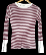 Sundance Joyful Stripe Waffle Thermal Top Size XS Long Sleeve Velvet Cuffs - $28.10 CAD