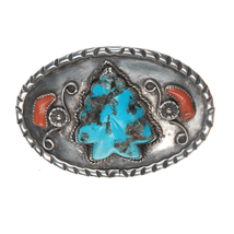 Vintage Native American Sterling, turquoise, and coral Arrowhead belt buckle - £513.59 GBP