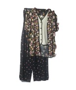 Vintage Panther Petite pantsuit set Black floral flowing - £26.57 GBP