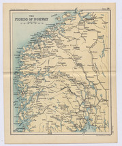 1912 Antique Map Of Fjords Of Norway / Verso Christiania Oslo Stockholm Maps - $23.24