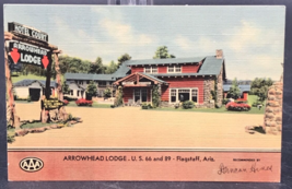 Arrowhead Lodge Hotel Flagstaff AZ Arizona Linen Postcard Duncan Hines Route 66 - £9.72 GBP