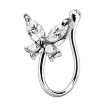 Crystal butterfly fake nose ring non piercing clip on nose ring indian style heart nose thumb200
