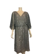 NWT Adrianna Papell Gray Sequined V neck 3/4 Sleeve Dress Size 14W - $142.49