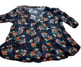 ZARA Women&#39;s Floral V-Neck Blouse Size L – 3/4 Sleeve Lightweight Boho Top - $238.69 MXN