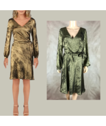 RALPH LAUREN Bronze Shimmer Faux Wrap Long Sleeve Dress Size 14 - $51.15