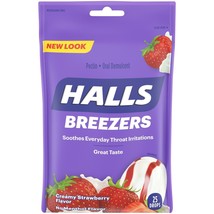 Halls Breezers Throat Drops, Pectin, Creamy Strawberry, 25 drops..+ - £12.65 GBP