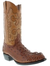 Mens Cognac Cowboy Boots Real Leather Print Crocodile Head Cut Western Round Toe - £71.42 GBP