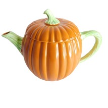Vintage Ron Gordon Japan Orange Pumpkin Teapot Thanksgiving Harvest - $24.74