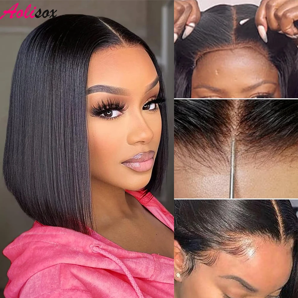 Wear and go glueless bob wig 13x4 lace front wig human hair ready to wear 4x4 thumb200