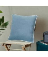 Sky Blue White piping Cotton Velvet Cushion Cover - $380.13 MXN+