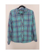 The North Face Plaid Button Front Shirt Large Womens Blue Pink Long Slee... - £19.50 GBP