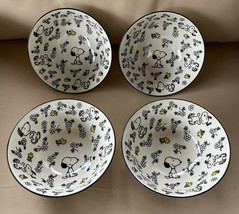 Peanuts Snoopy Woodstock Black White Ceramic Soup Cereal Bowls Set of 4 New 6x3” - $49.99