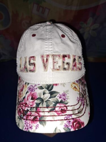 Primary image for Baseball Cap Las Vegas Flower Design White Hat Pretty EUC