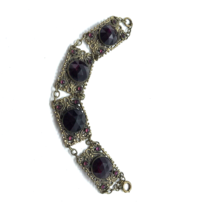 Vintage Art Noveau Deco Purple Faceted Cabochon Brass Filigree Bracelet - £63.22 GBP