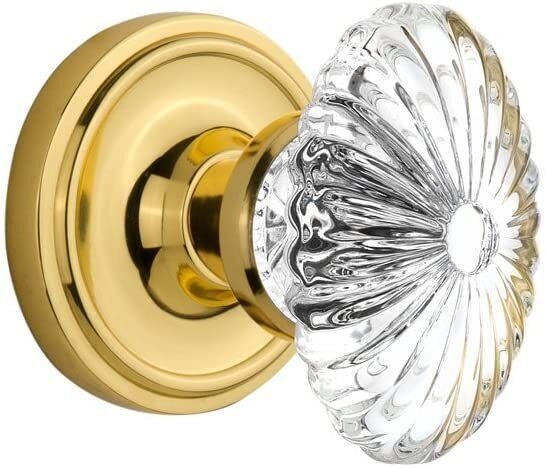 Classic Rosette with Oval Fluted Crystal Glass Door Knob Handle, 2x Doub... - $84.64