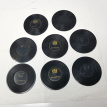 Record Music Coasters Black Hit Parade Japanese Plastic Felt 1960s MCM S... - $15.15